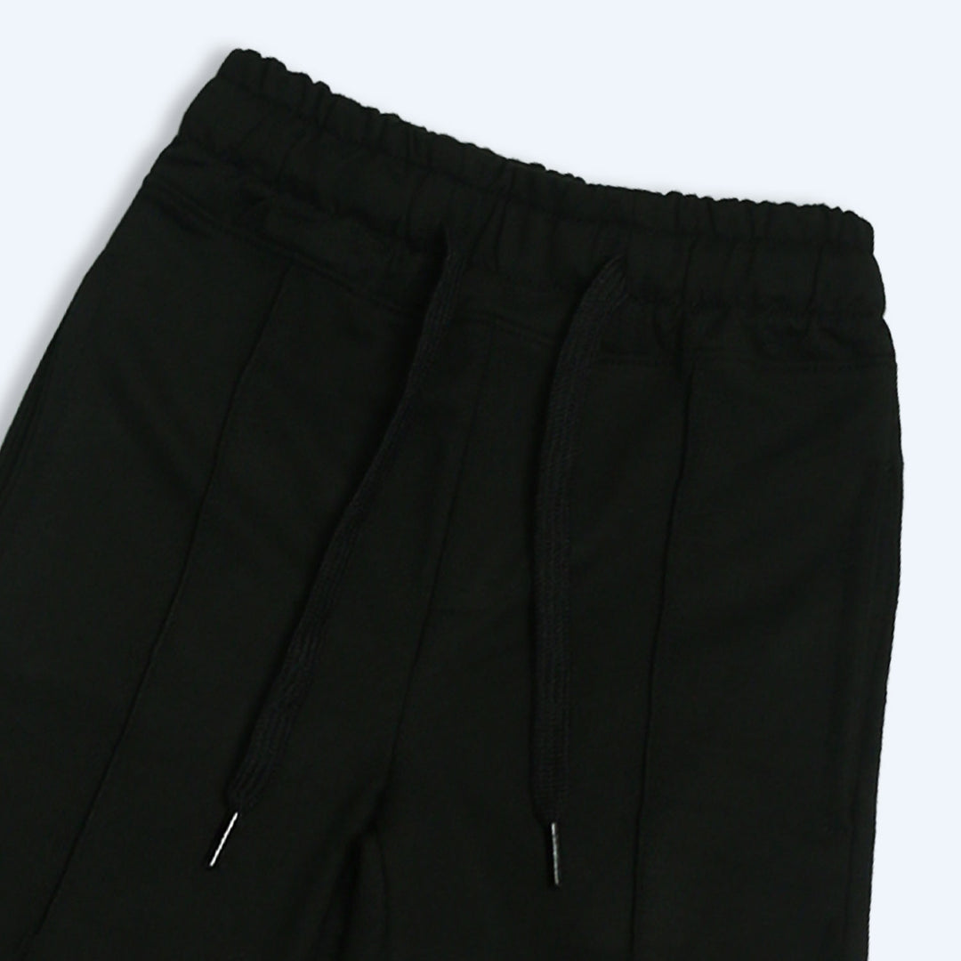 Black Wide-Leg Front Stitch Trouser