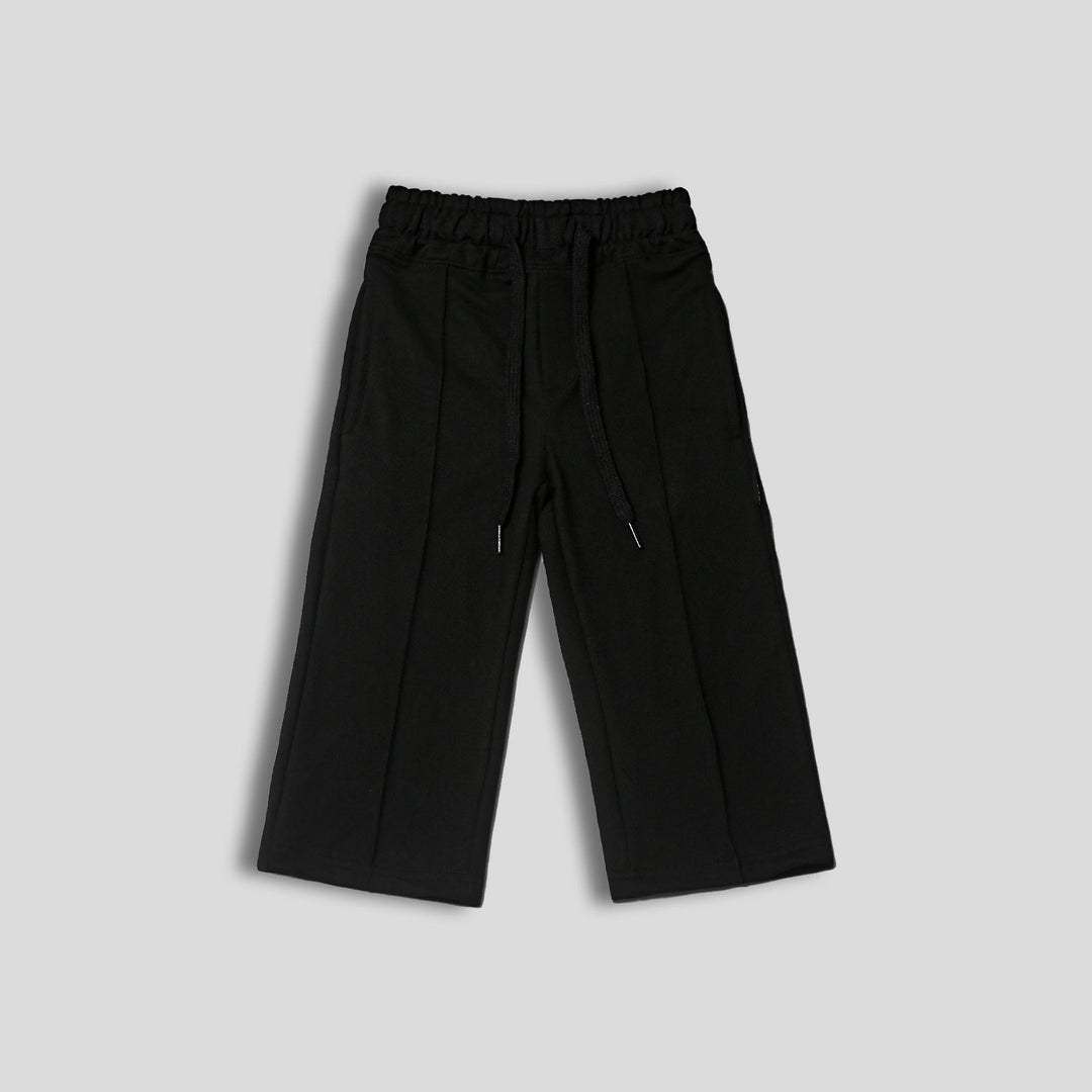 Black Wide-Leg Front Stitch Trouser