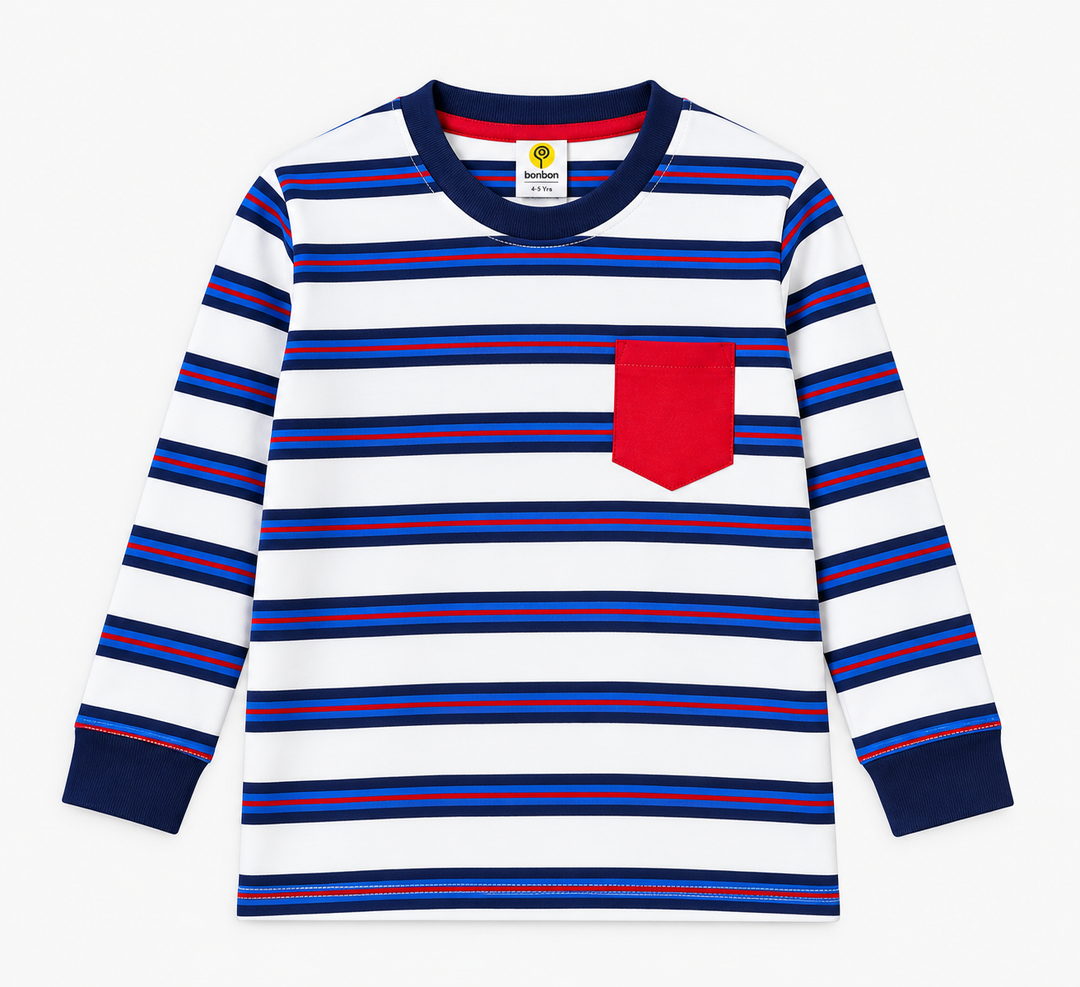 White & Navy Striped PJs