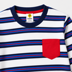Load image into Gallery viewer, White &amp; Navy Striped PJs
