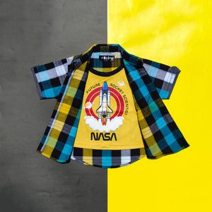 NASA Yellow-Blue Checkered Double Shirt