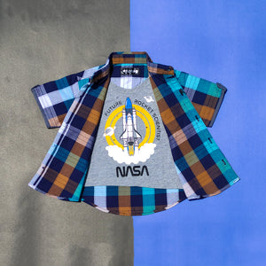 NASA Blue-Grey Checkered Double Shirt