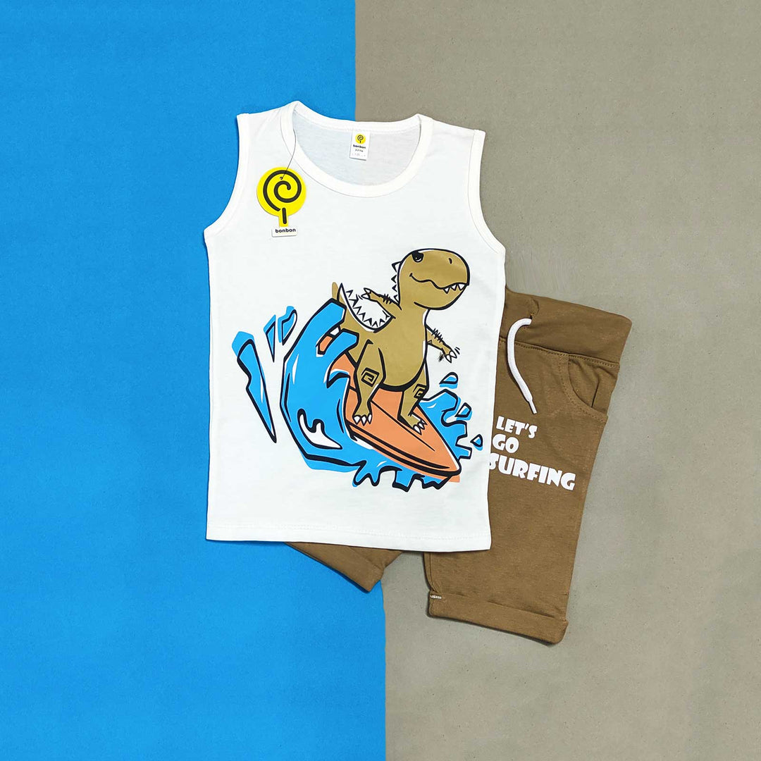 Let's Go Surfing White & Brown Twinset