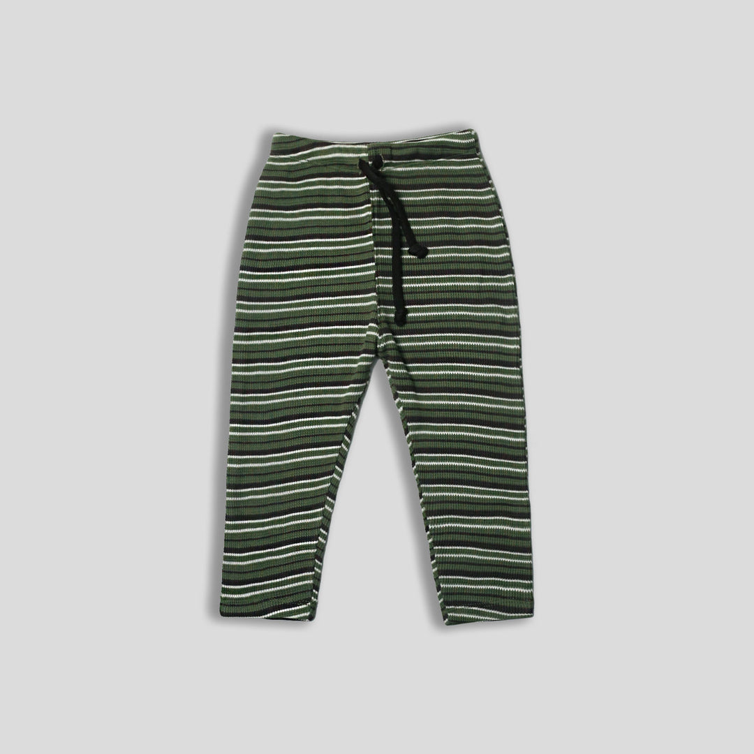 Moss Green Striped Waffle-knit PJ Bottoms