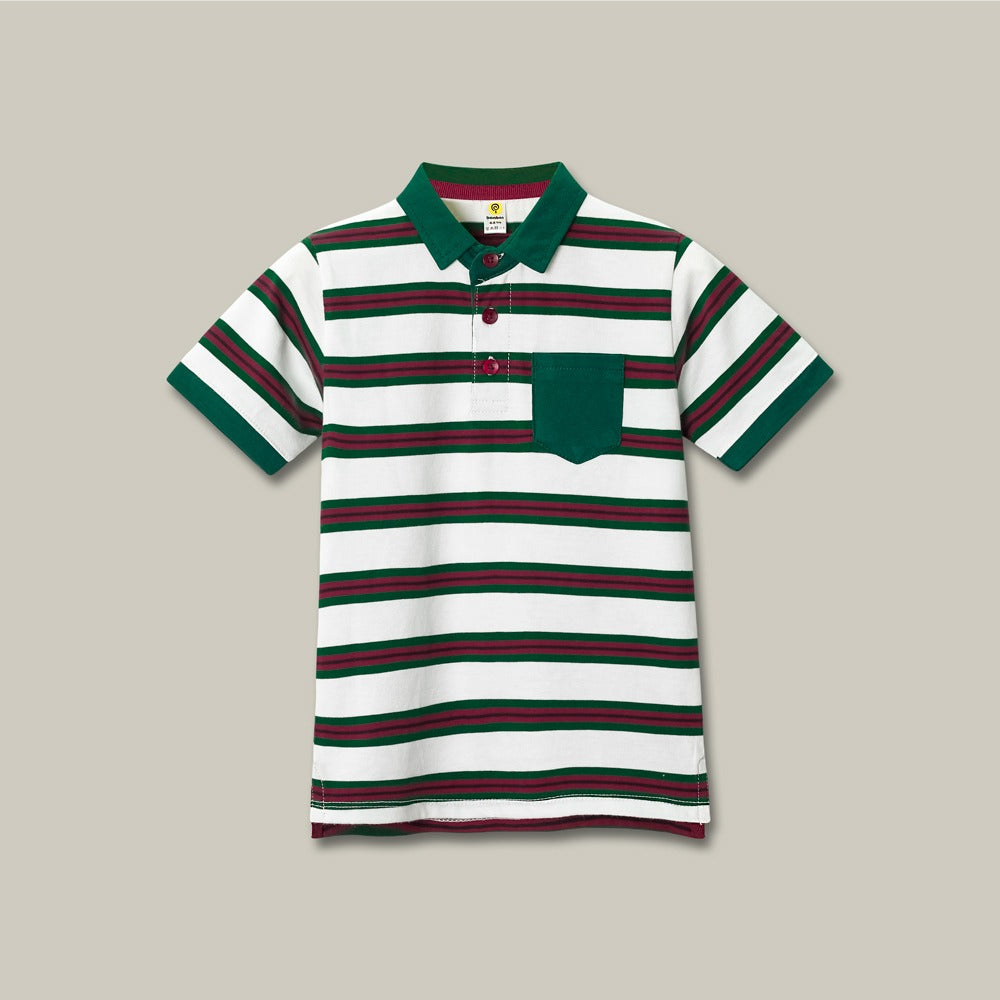White&Green Striped Polo Set