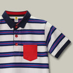Load image into Gallery viewer, White &amp; Navy Striped Polo Set
