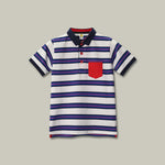 Load image into Gallery viewer, White&amp;Navy Striped Polo

