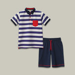 Load image into Gallery viewer, White &amp; Navy Striped Polo Set
