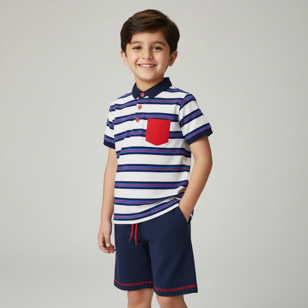 White _ navy stripted _twinset