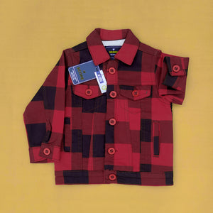 Checkered Red Printed Twill Jacket
