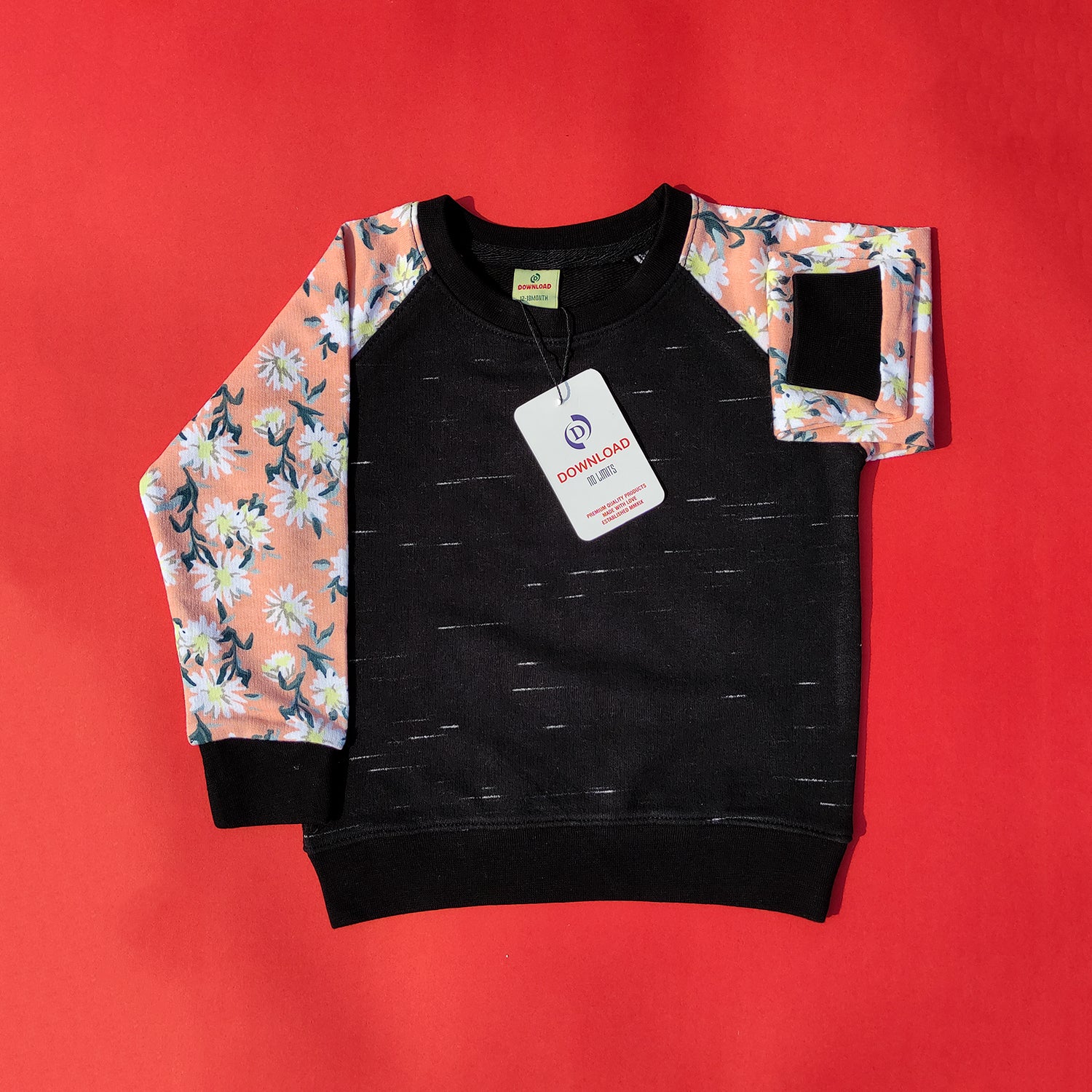 Peach Floral Black Raglan Sweatshirt