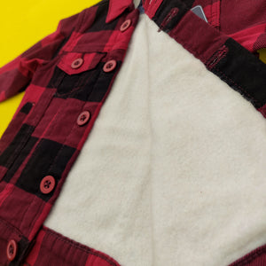 Checkered Red Printed Twill Jacket