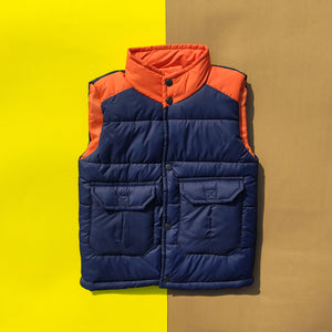 Navy & Orange Sleeveless Puffer Jacket